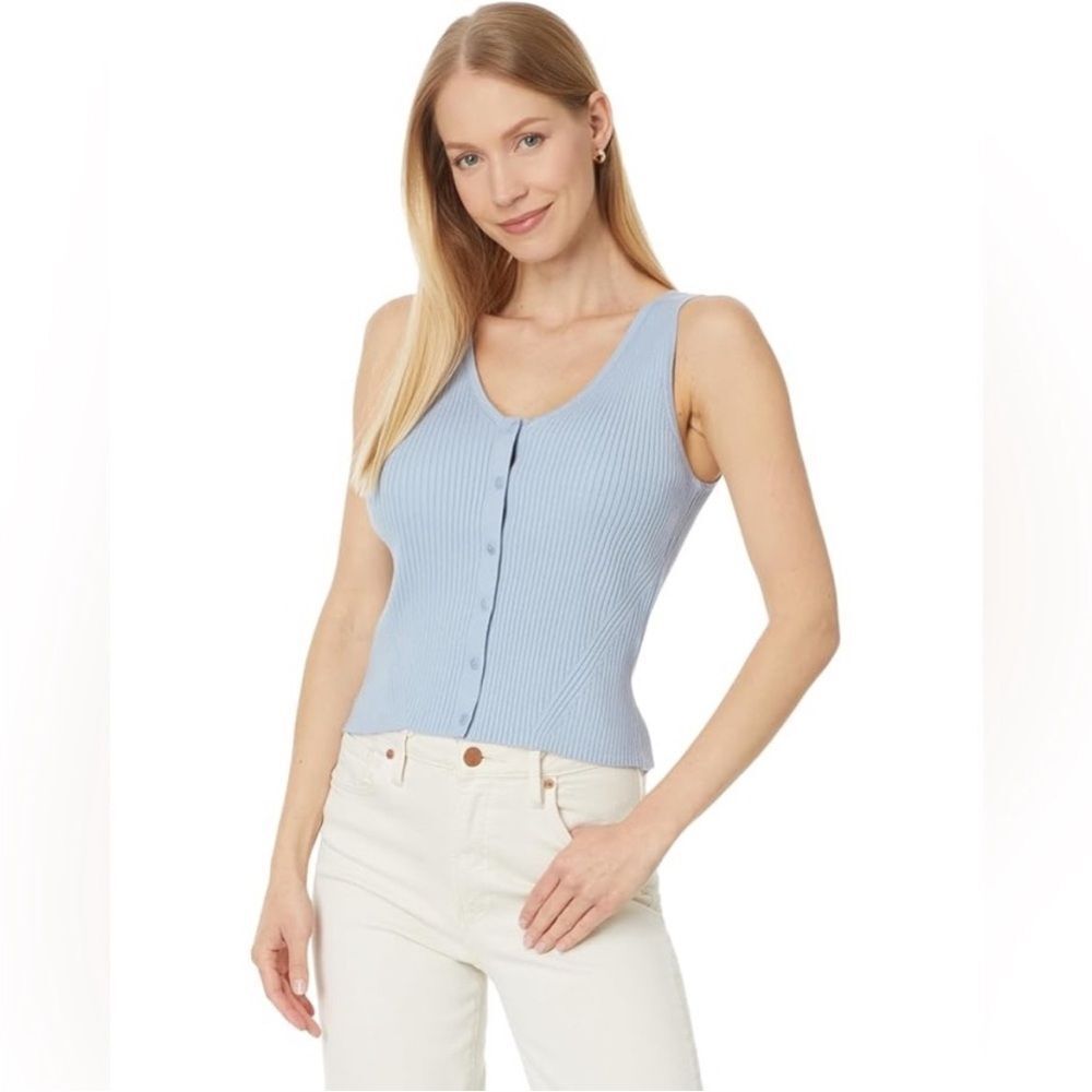 Madewell The Signature Knit Button-Front Sweater Tank Ribbed‎ Blue Sz Large NWT